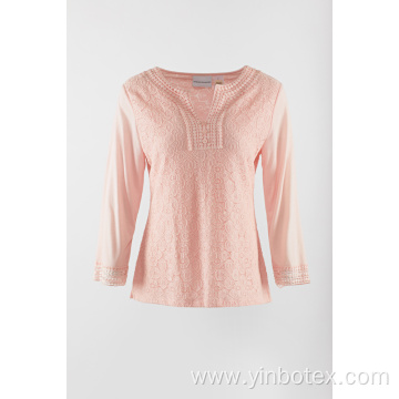 Long sleeve with lace front in color pink